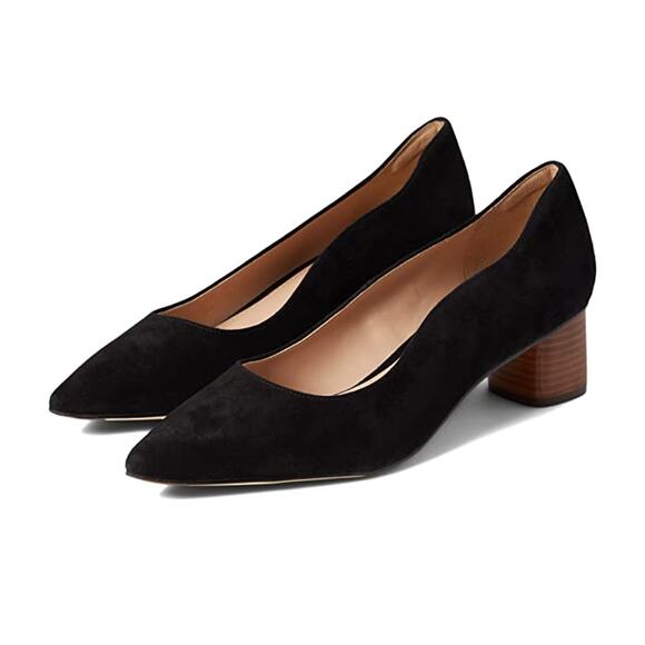 USED Cole Haan Women's Block Heel Pump 45MM, Black Suede/MED Brown-Size 5 - Picture 1 of 11